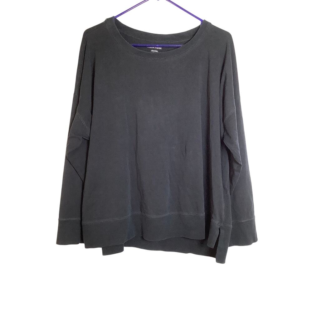 Eileen Fisher Women's XL Black Organic Cotton Blend Crew Neck Sweatshirt Q6-28